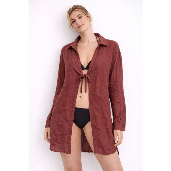 Monday Swimwear Other - MONDAY SWIMWEAR Linen Tie Front Tunic Maroon Medium